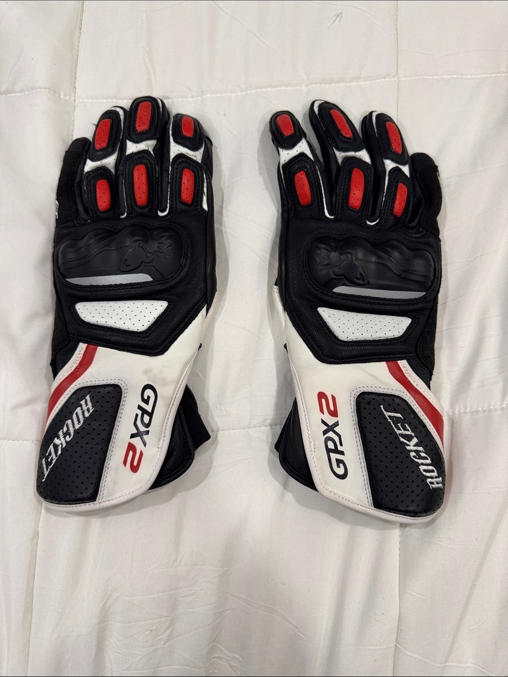 Rocket GPX2 Men’s Black, White & Red Motorcycle Gloves